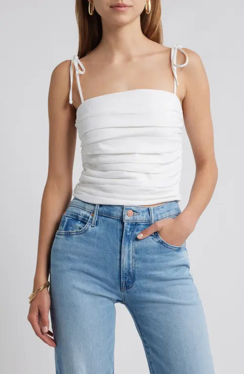 Open Edit Tie Strap Linen Blend Tank in White at Nordstrom, Size Large | Nordstrom