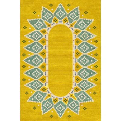 Yellow Geometric Pattern Modern Boho Style Decorative Rug | Wayfair North America