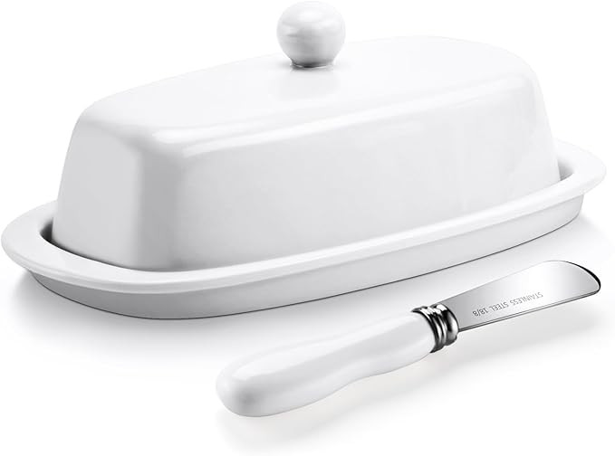 Yedio Ceramic Butter Dish with Lid and Knife for Countertop Refrigerator, 8 Inch White Butter Hol... | Amazon (US)
