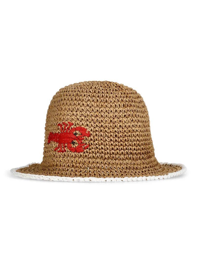 No Boundaries Straw Lobster Bucket Hat, Women's, Dark Natural | Walmart (US)