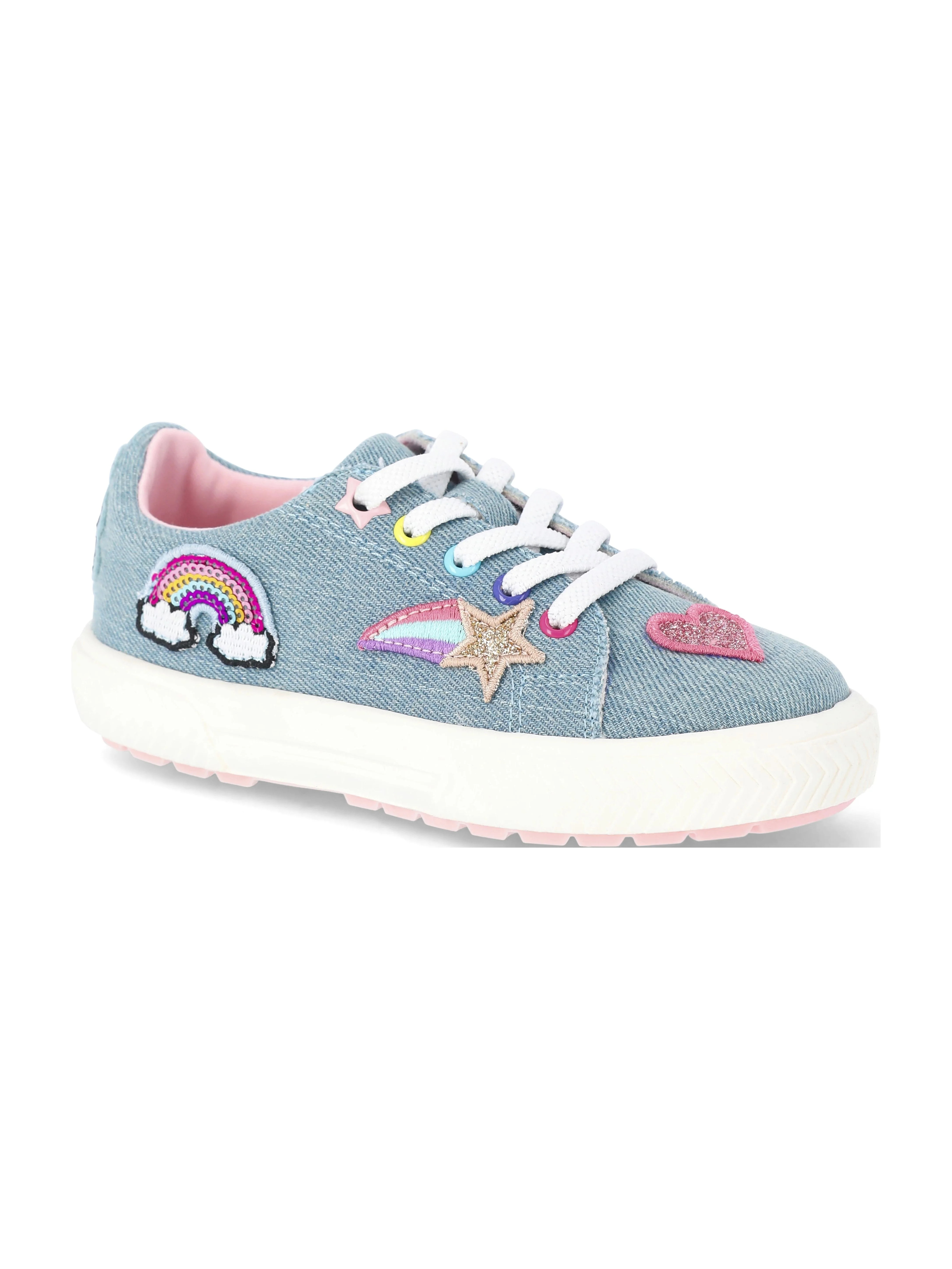 Wonder Nation Toddler Girls Denim Low Court Sneakers with Patches | Walmart (US)