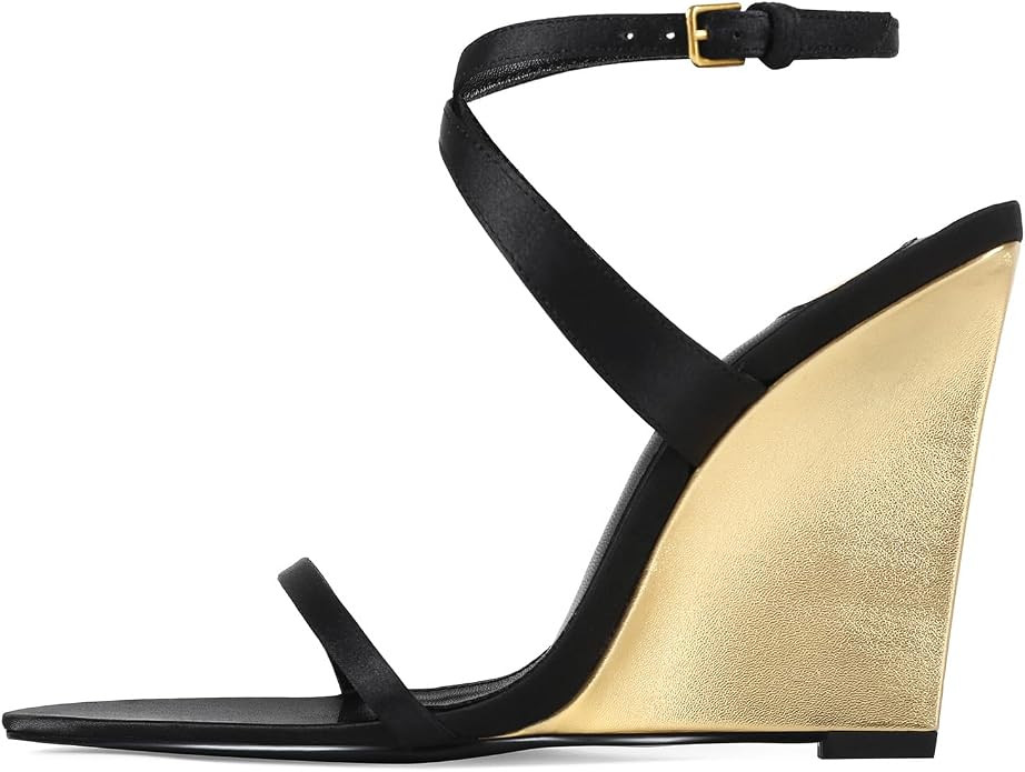 Wedge Sandals for Women Strappy Wedge Heels Pointed Open Toe Heeled Sandals Buckle Ankle Strap He... | Amazon (US)