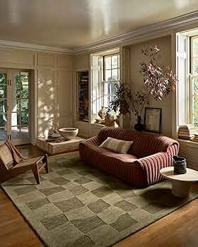 Loloi Leanne Ford Craven Collection CVN-03 Green/Olive 5'-0" x 7'-6" Area Rug Checkered, Patterne... | Amazon (US)