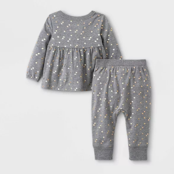 Baby Girls' 3pc Heart Jersey Top & Bottom Set with Headband - Cat & Jack™ Black | Target