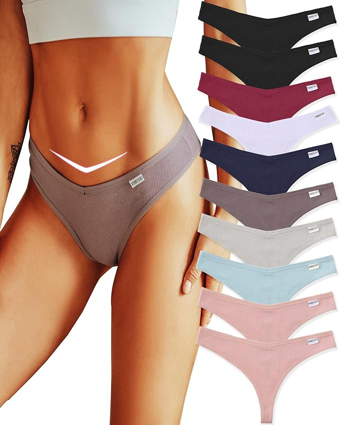 FINETOO 10 Pack Thongs for Women Cotton Underwear Breathable Stretch Low Rise Hipster Panties Sex... | Amazon (US)