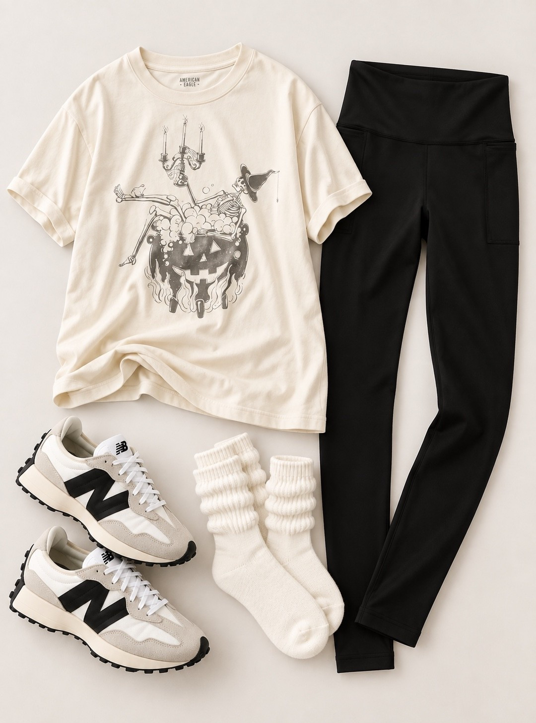This is my kind of fall outfit. Comfy, casual and just a little spooky! Oversized Halloween tee paired with my favorite black leggings, cozy slouchy socks + New Balance 327s. Easy, cute and perfect for spooky season errands! 

#LTKStyleTip #FallOutfit #HalloweenStyle #CasualStyle #NewBalance327

#LTKootd