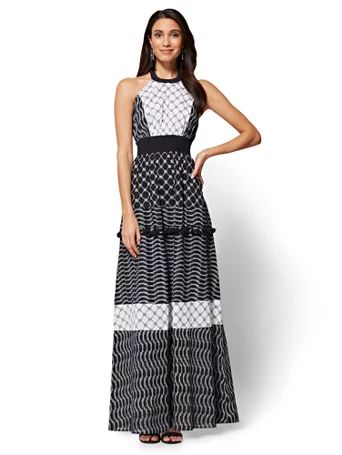 Halter Maxi Dress - Black & White | New York & Company