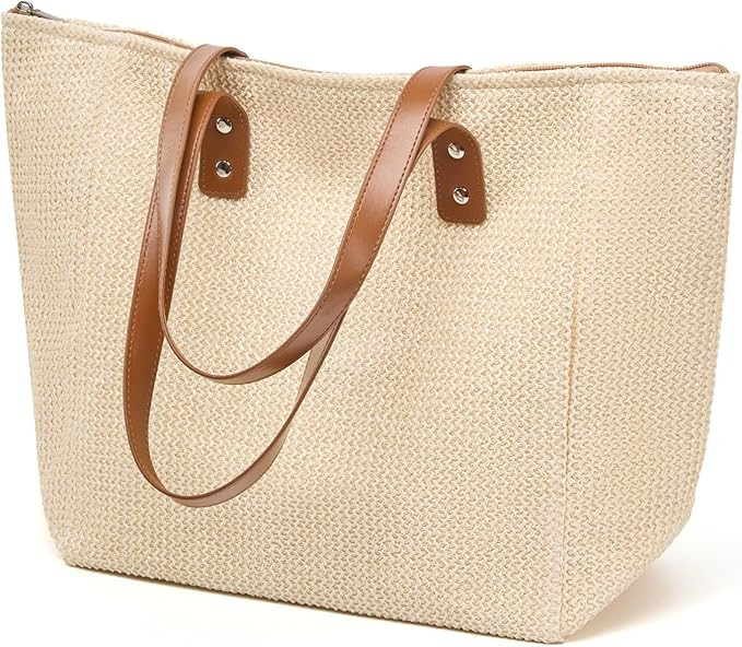 DETARA Women Tote Bag with Zipper Woven Shoulder Bag for Work Leather Laptop Bag for Women fits u... | Amazon (US)