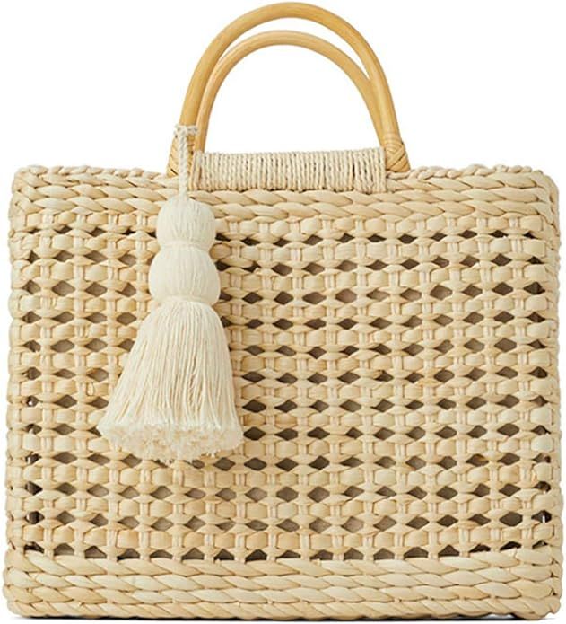 QZUnique Women's Bucket Drawstring Handbag Straw Shoulder Bag Straw Weave Crossbody Handbag Beach... | Amazon (US)