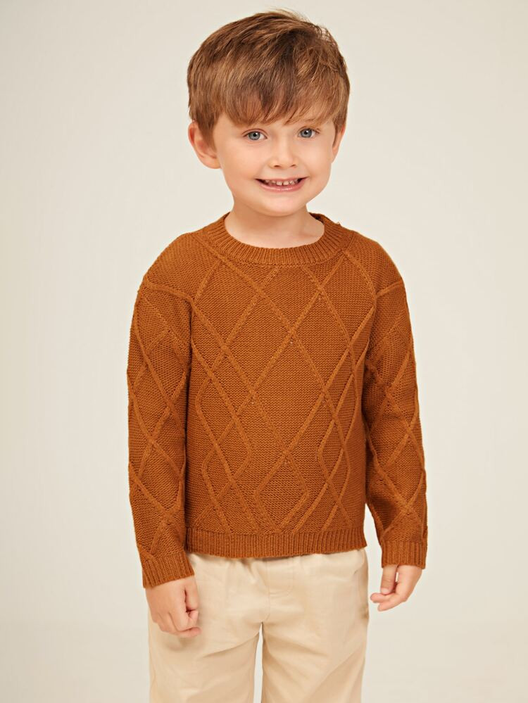 SHEIN Toddler Boys Solid Argyle Textured Knit Sweater | SHEIN