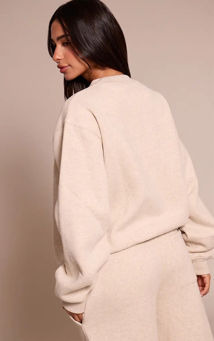 Petite Oatmeal Oversized Crew Sweatshirt | PrettyLittleThing UK