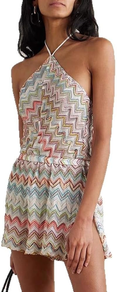VOIKERDR Womens Romper Sexy Short Jumpsuit Printed Halter One Piece for Women Vacation Outfits | Amazon (US)