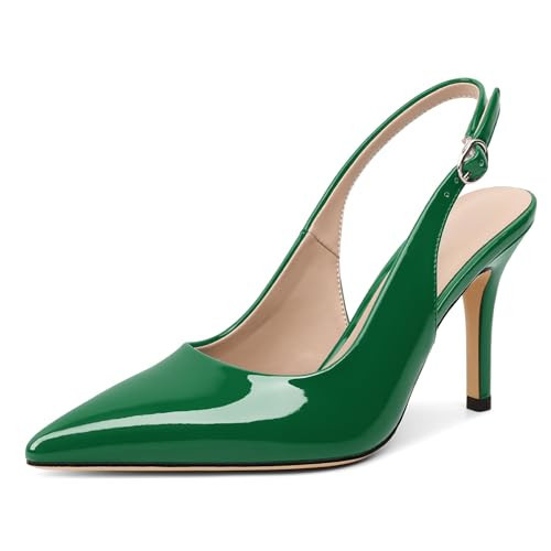 SAMMITOP Green Heels for Women Green Sling Back Heels High Heel Dress Shoes Women Sexy Stiletto Slingback Pumps Wedding Office Work Formal 3.5 Inch US Size 7 | Amazon (US)