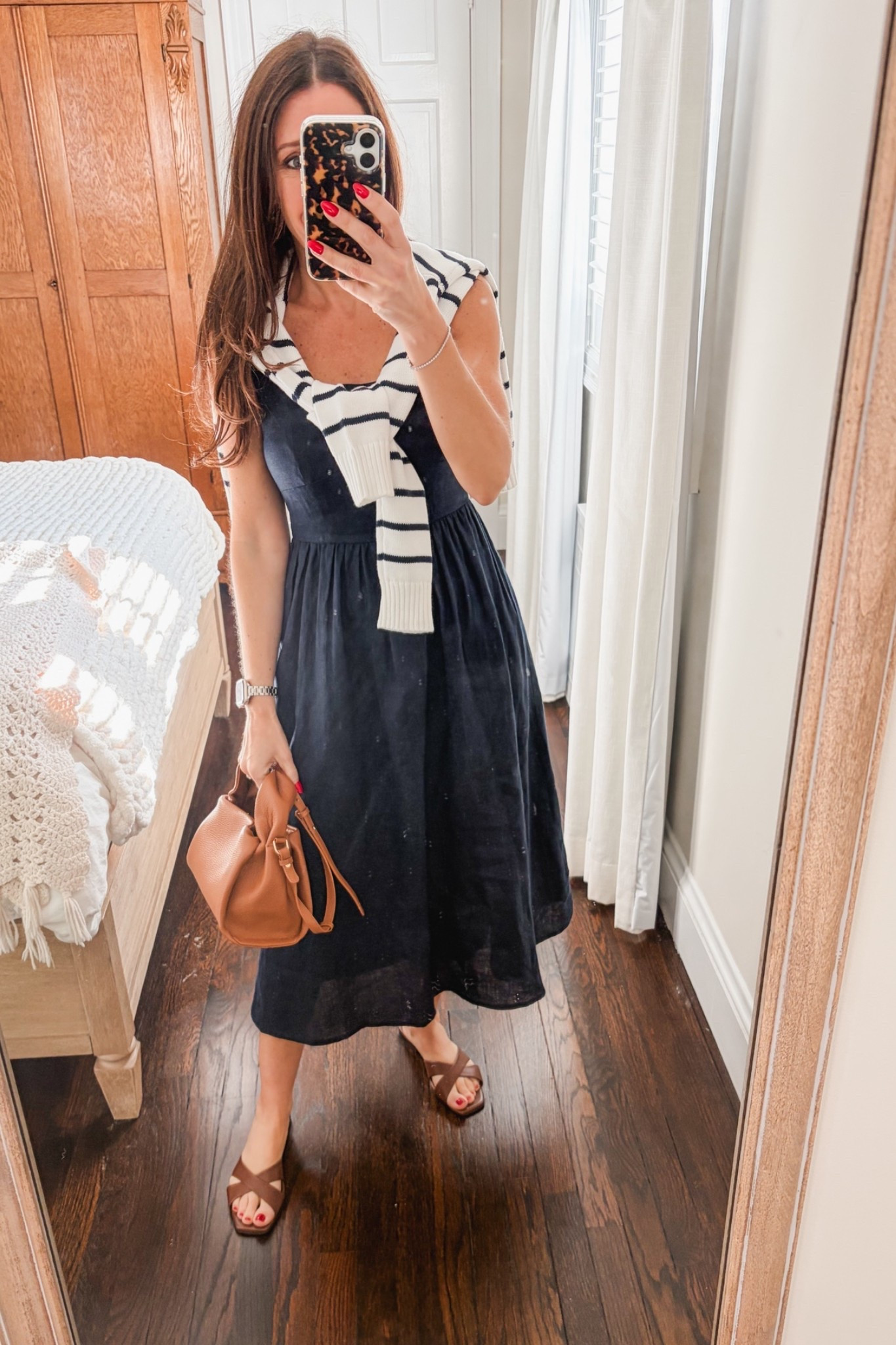 The perfect vacation outfit, brunch outfit, or graduation party outfit.  The linen dress from quince is true to size as are the shoes, and sweater.

#LTKOver40 #LTKSeasonal #LTKTravel