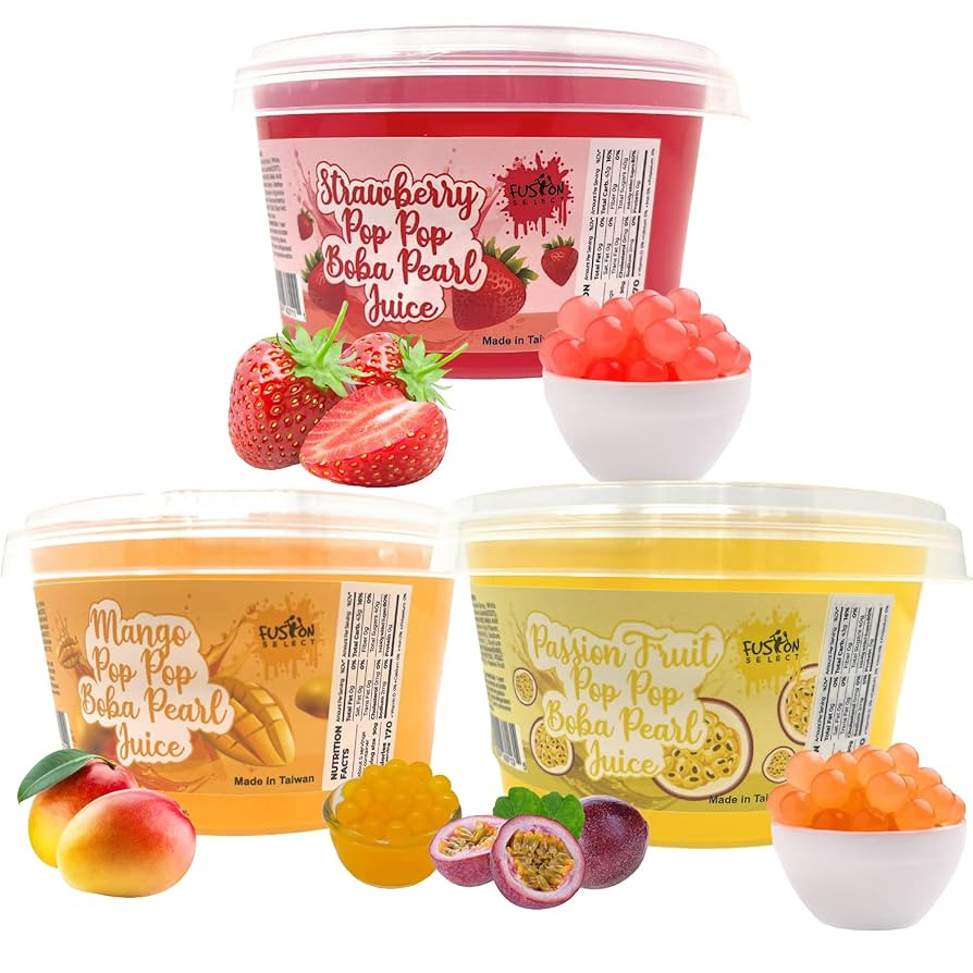 Fusion Select Strawberry, Mango, Passion Fruit Bursting Boba Popping Boba Pearls Fruit Tea Snack ... | Amazon (US)