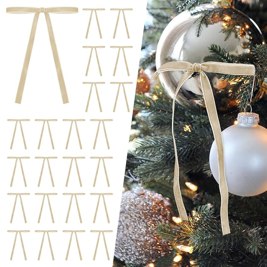 SIMISI RIBBON 24 Pcs White Velvet Christmas Tree Bows Door Garland Decor Vintage Wreath Bow (3/8'... | Amazon (US)
