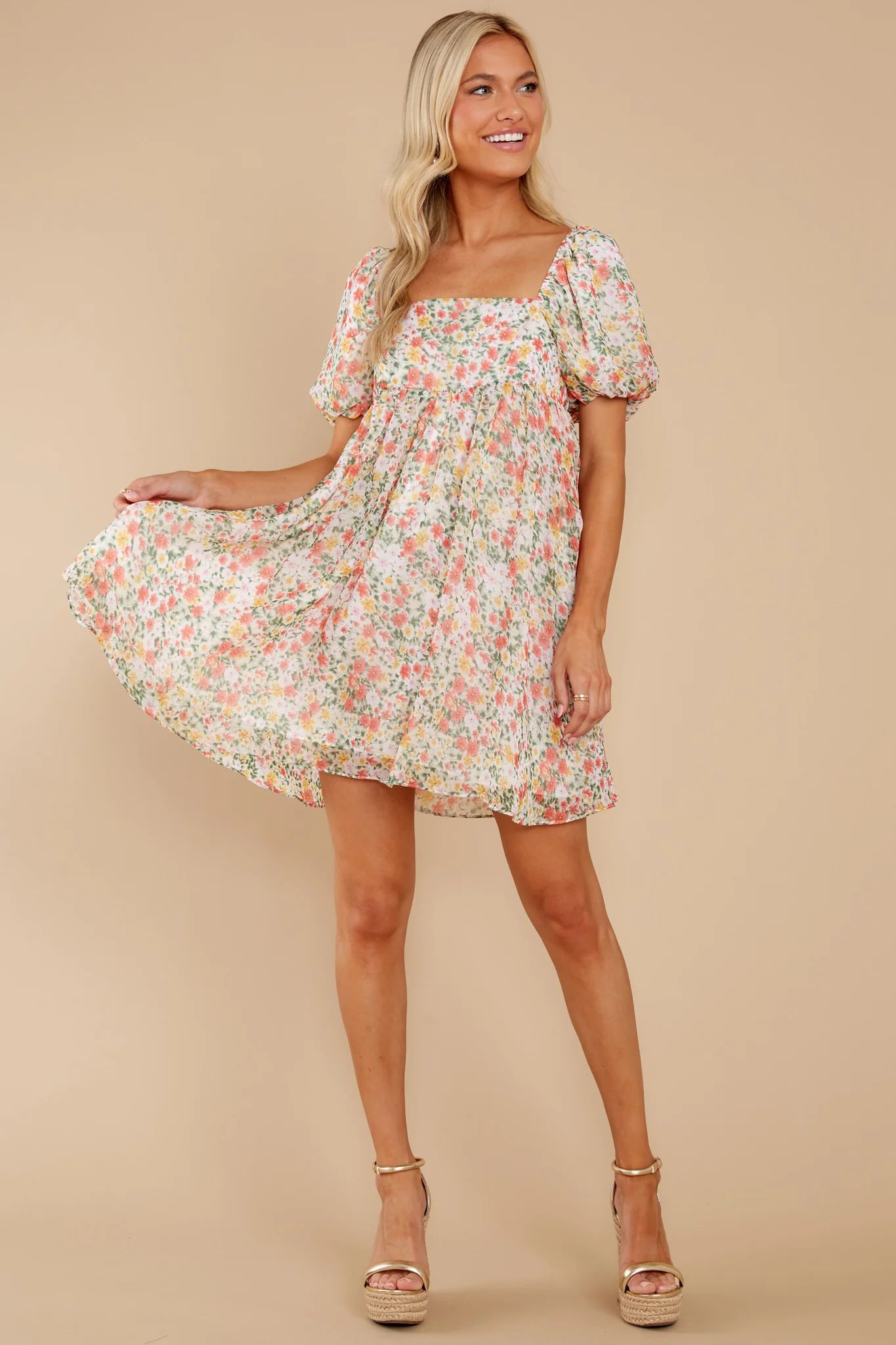 Song And Dance Ivory Multi Floral Print Dress | Red Dress 