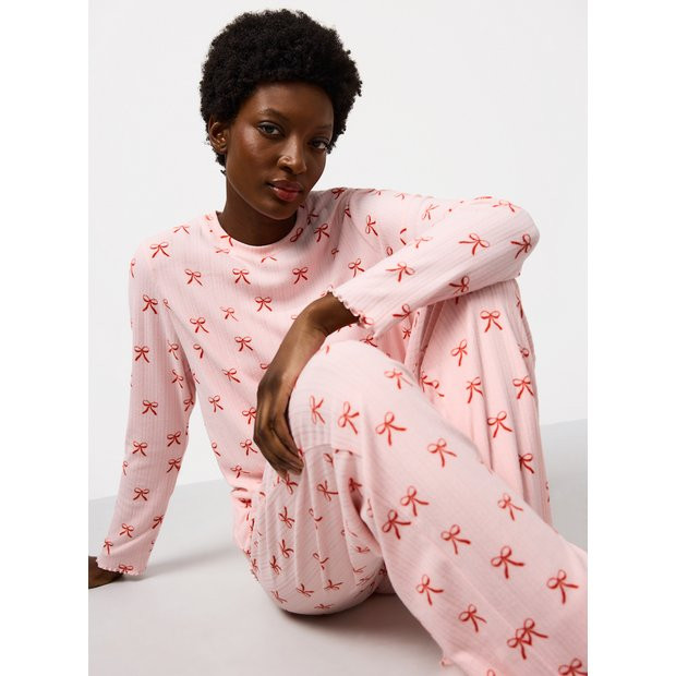 Pink Bow Printed Pointelle Pyjamas XL | Tu Clothing