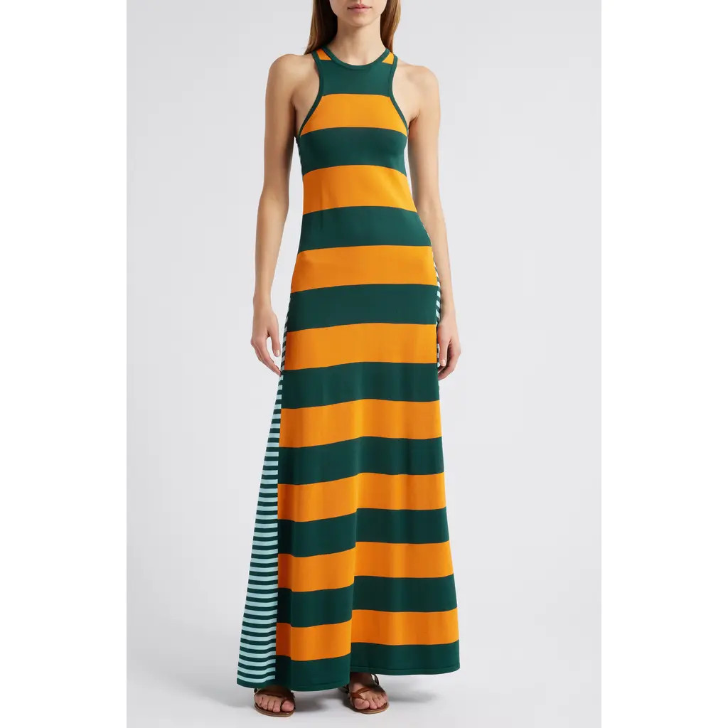 Solid & Striped The Oria Stripe Maxi Dress in Marmalade Evergreen/Sky at Nordstrom, Size Small | Nordstrom