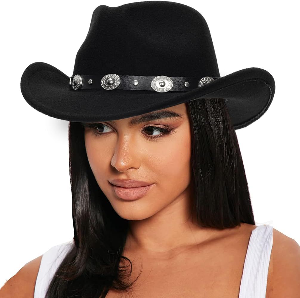 Western Outback Felt Cowboy Hat for Women Cowgirls Fedora Gus Hat Rodeo 22"-22.75" fit for M/L | Amazon (US)