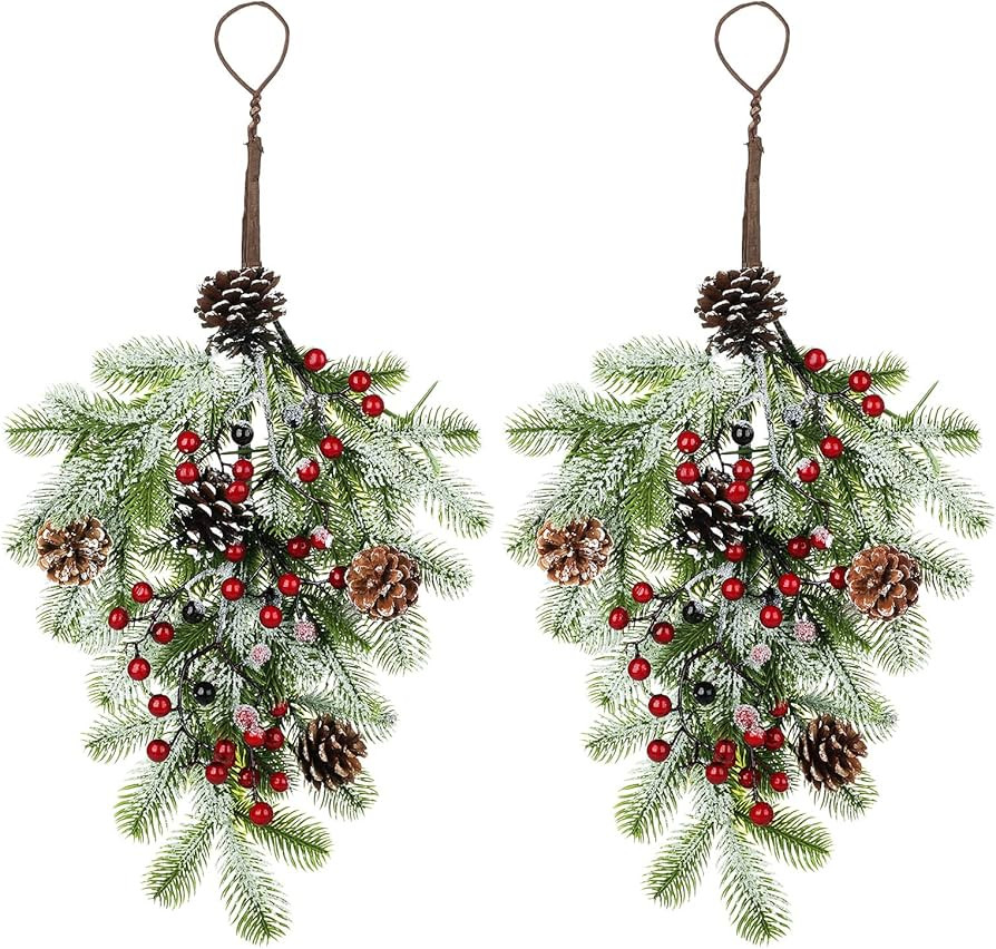 2pcs Artificial Christmas Teardrop, 18in Pine and Pinecone Teardrop, Christmas Teardrop Wreath Te... | Amazon (US)