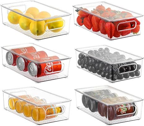 Refrigerator Organizer Bins with Lids, ESARORA 6 PACK Stackable Clear Fridge Bins with Handles Fo... | Amazon (US)