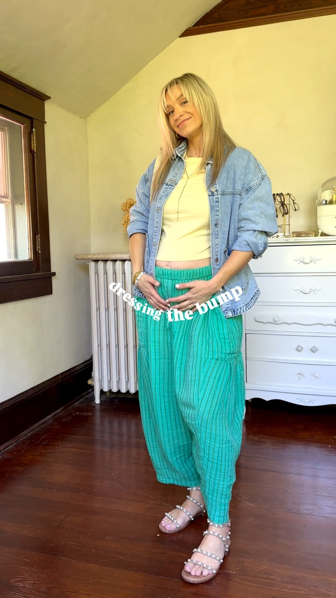 Cutest wear now & wear later non-maternity pants. Although I think they’ll be more flattering *later* because of the wide leg 😂  I listened to reviews and got a small, and they’re great. Very stretchy waistband 🤌🏼 

Sandals are old Steve Madden

#LTKootd #LTKBump