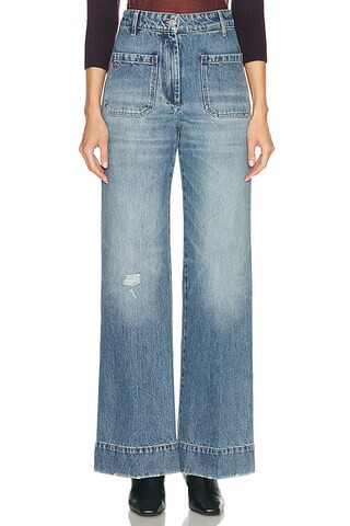 Victoria Beckham Alina Bootcut in Worn Blue Wash | FWRD | FWRD 