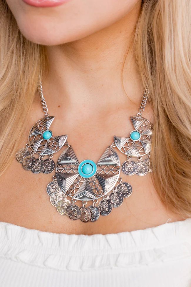 Silver Turquoise Statement Necklace | Pink Lily