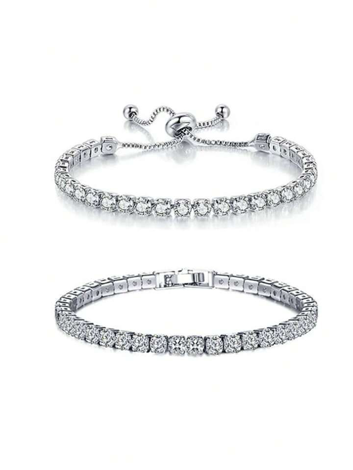 $2.10            2pcs/Set Fashionable Rhinestone Bracelets, Including 2pcs  Bracelets For Women, ... | SHEIN