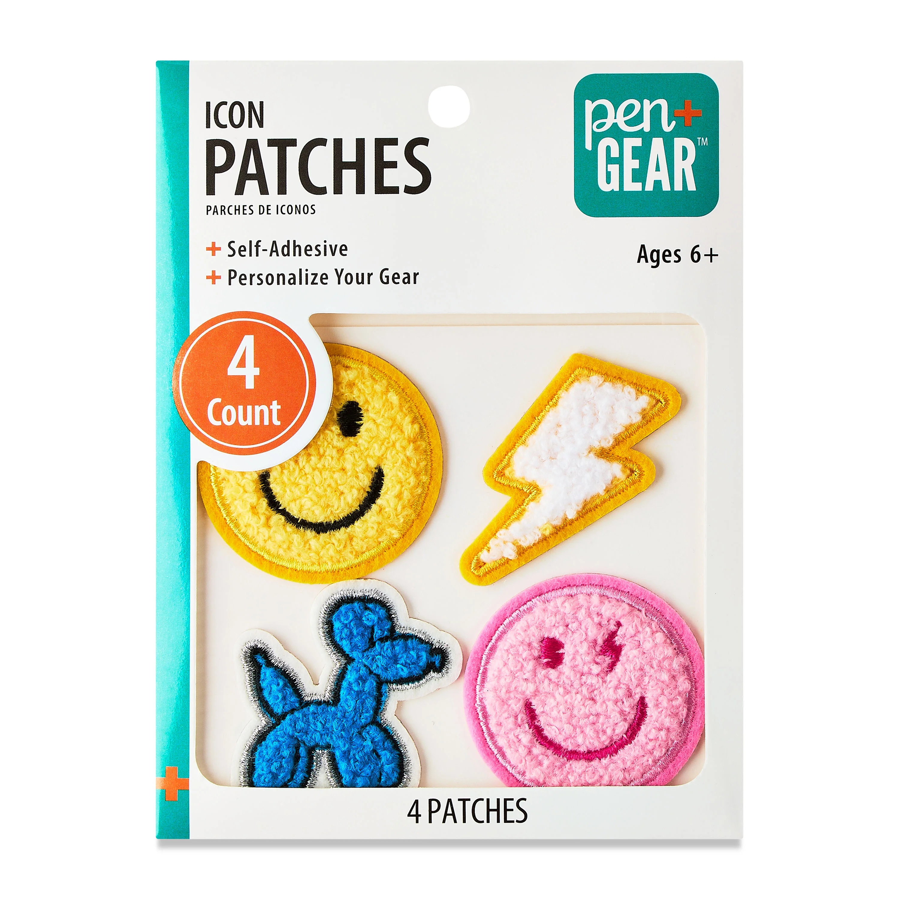 Pen+Gear Multi-Color Smiley Faces, Lightning Bolt, and Balloon Dog Chenille Patch Stickers, 4 Cou... | Walmart (US)