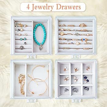 Acrylic Jewelry Organizer Box, Clear Earring Holder Jewelry Hanging Boxes with 4 Velvet Drawers f... | Amazon (US)