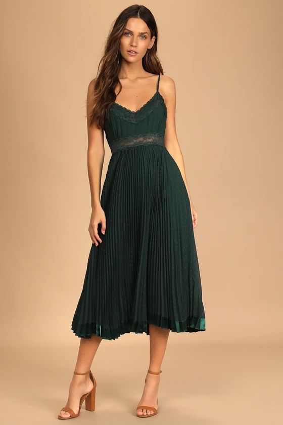 Dot Your Love Emerald Green Lace Pleated Midi Dress | Lulus (US)