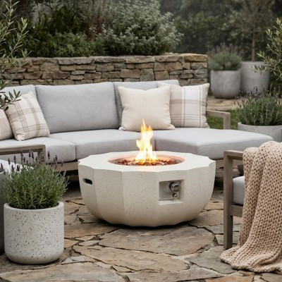 GDFStudio Gerard 36" 50000 BTU Patio Round Concrete Propane Gas Fire Pit Table, Beige | Target