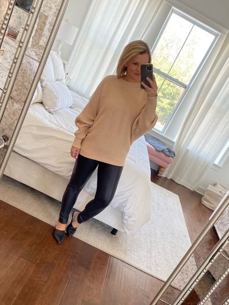 Best faux leather leggings for only $14! And the coziest tunic sweater, it runs big btw so size down. I have it on in the xs. 

#LTKSeasonal #LTKunder50 #LTKHoliday