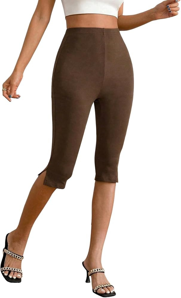 MakeMeChic Women's Capri Pants High Waisted Elastic Leggings Casual Yoga Going Out Dressy Capri P... | Amazon (US)