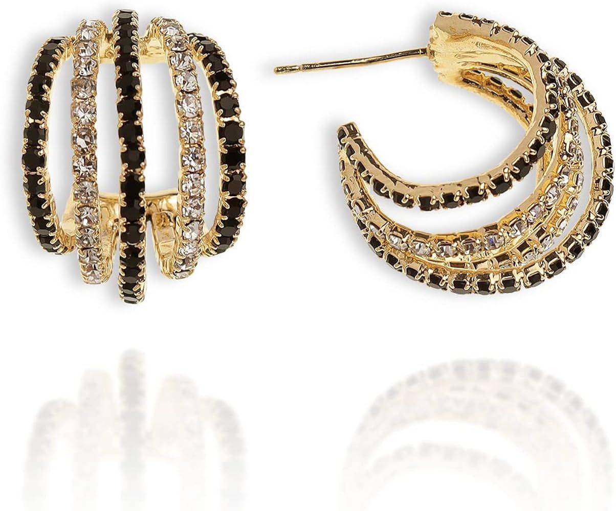 Sonateomber Gold Multi Hoops C Shaped Wrap Earring for Women Girls - Trendy Dainty Split Chunky T... | Amazon (US)