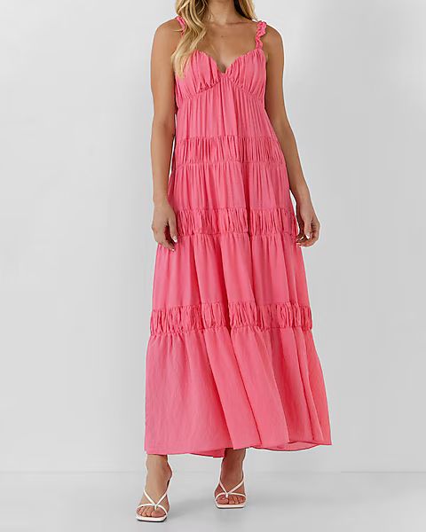 Free the Roses Ruched Layered Sweetheart Maxi Dress | Express