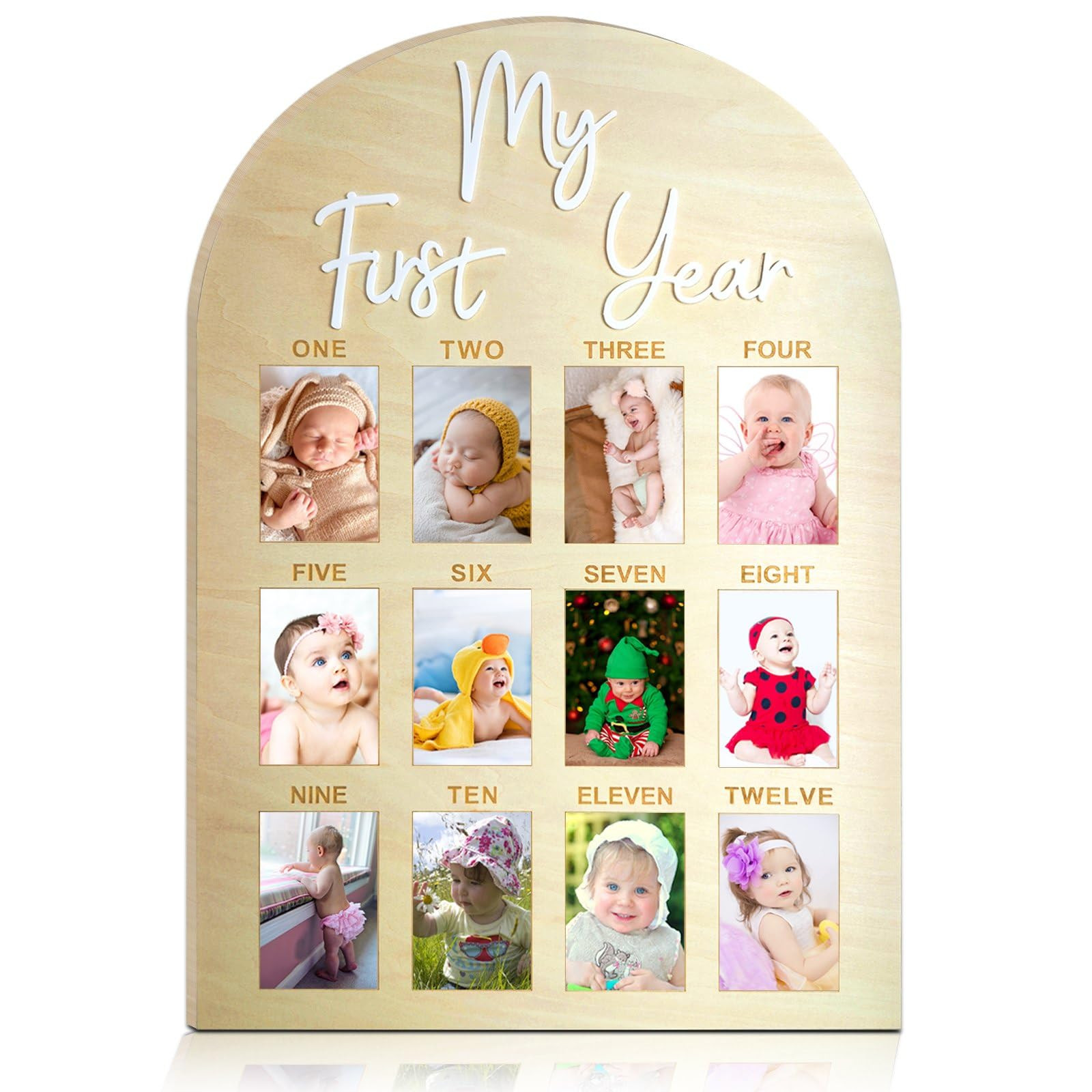 One Year Birthday Wooden Photo Board My First Year Milestone Photo Board 12 Monthly Picture Frame... | Amazon (US)