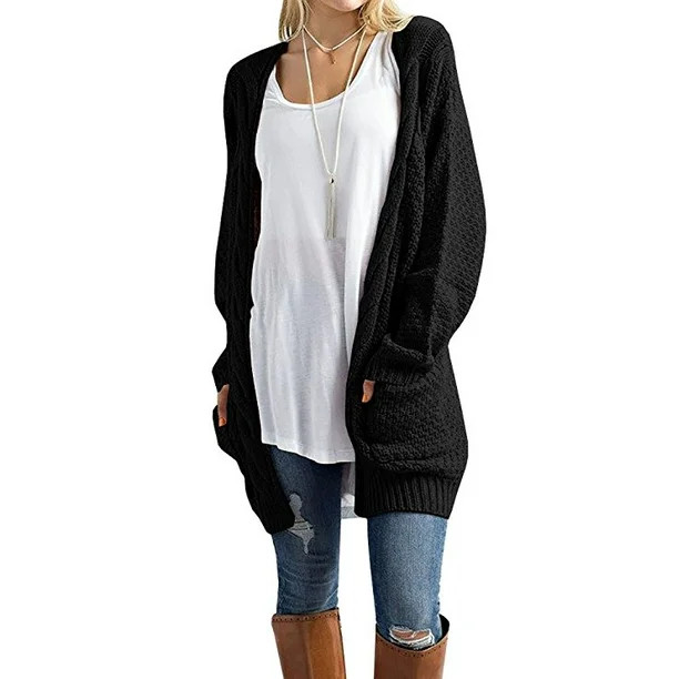 Women's Boho Long Sleeve Open Front Chunky Warm Cardigans Pointelle Pullover Sweater Blouses | Walmart (US)