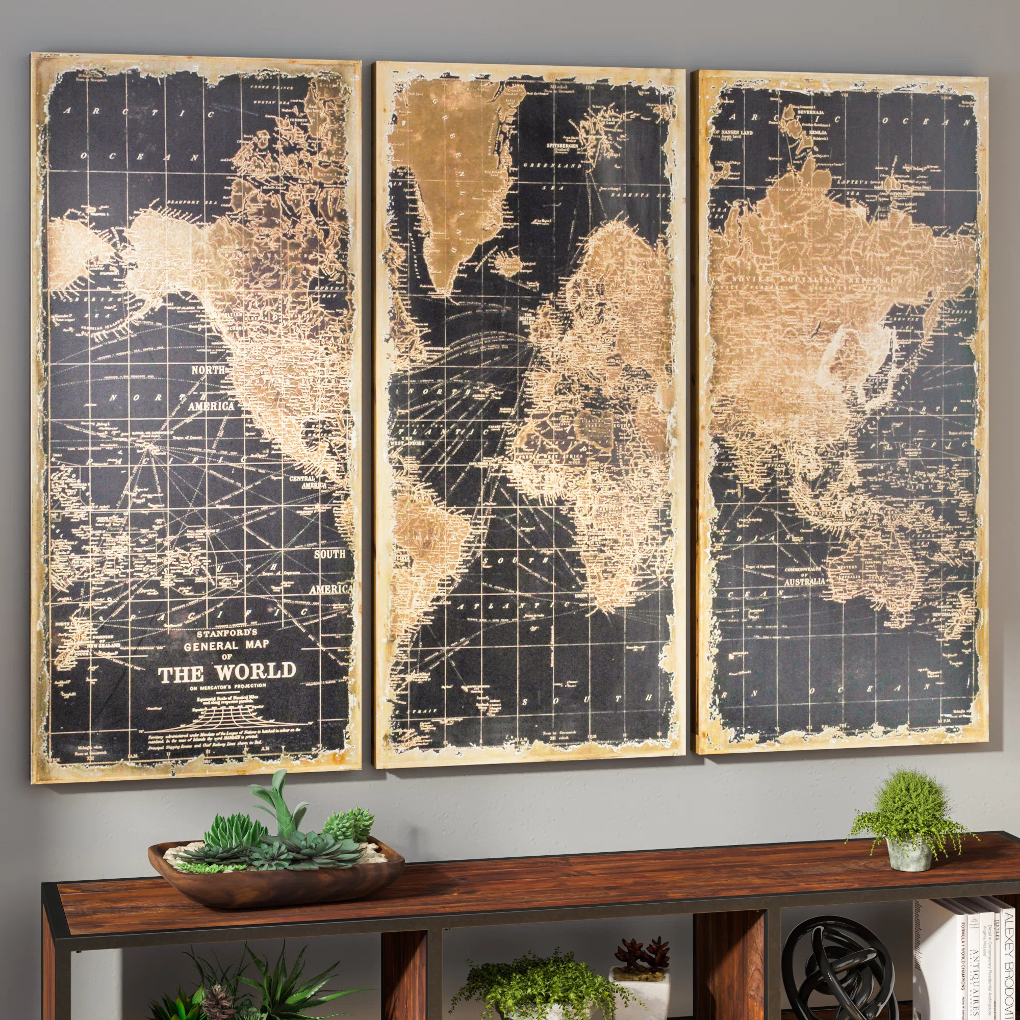 Longshore Tides Stanford Wood Framed World Map Wall Décor Set & Reviews | Wayfair | Wayfair North America