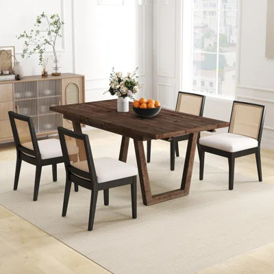 Solid Wood Dining Table Set Farmhouse Extendable Dining Table And Upholstered Chair For Dining Room/Kitchen | Wayfair North America