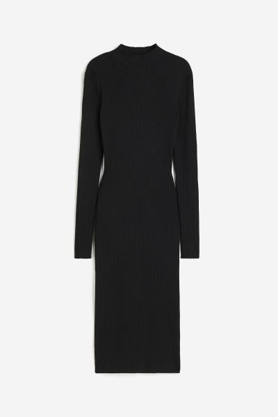 Rib-knit Mock Turtleneck Dress - Black - Ladies | H&M US | H&M (US + CA)