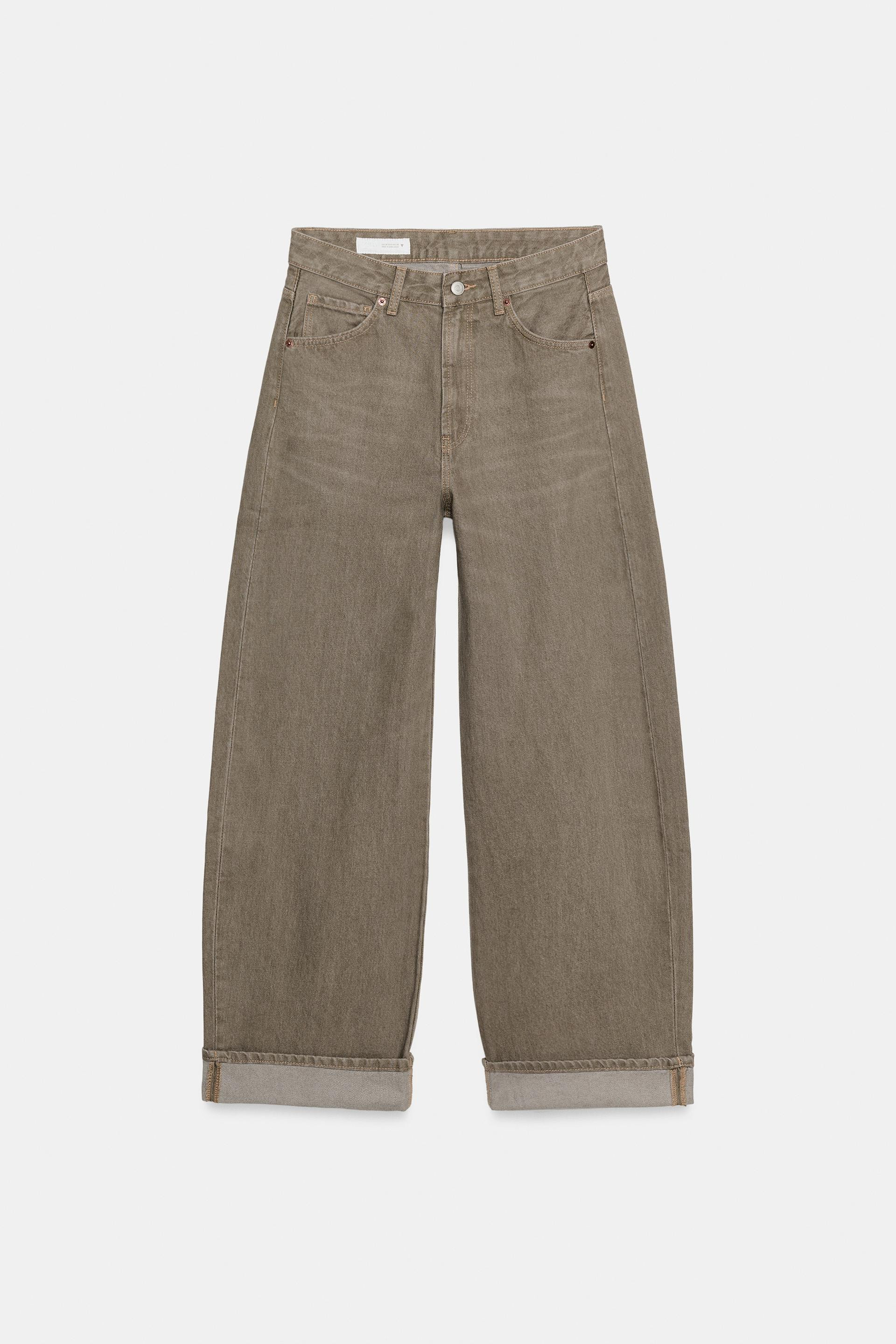 Zara - Trf Mid-Waist Baggy Folded Jeans - Ecru - 18 - Woman | Zara UK