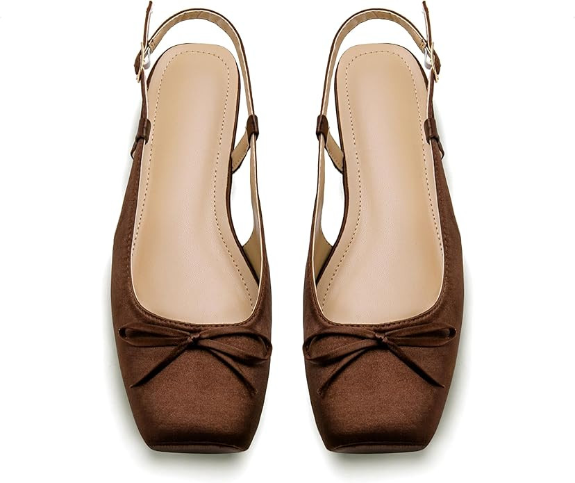 Women's Ballet Flats Slingbacks Square Toe Bow Knit Dressy Flat Shoes with Ankle Buckles Satin | Amazon (US)