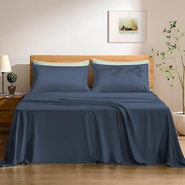 TOSMO Luxury Cooling Sheet Set - 100% Viscose from Bamboo, 4-Piece Bedding Set (King Size) - 18... | Amazon (US)