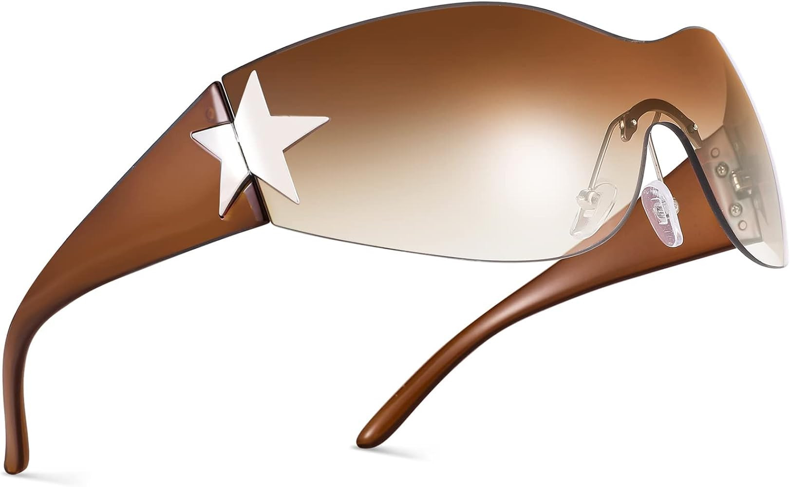 COASION Rimless Y2K Wrap Around Star Sunglasses Women Men 2000s Visor Shield Shades Oversized Fas... | Amazon (US)