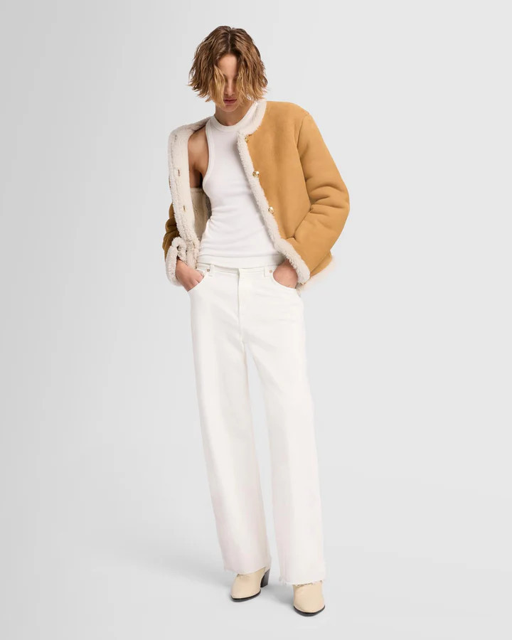 Cropped Shearling Jacket in Porcini | 7 For All Mankind