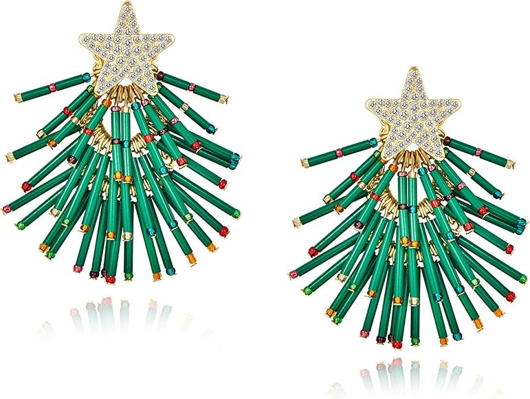 WOWORAMA Colorful Christmas Earrings for Women Crystal Christmas Light Bulb Earrings Cute Green Chri | Amazon (US)