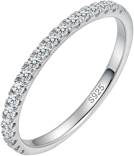WES 1.5/1.8/2.0mm Moissanite Wedding Band - 925 Sterling Silver Half Eternity Round Stackable Moi... | Amazon (US)